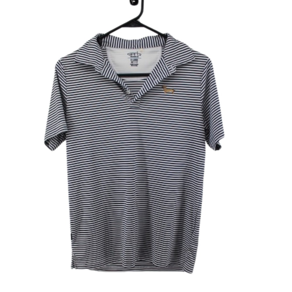 GARB Boys‎ Polo Shirt Size L 11/12 Black White Striped Short Sleeve Collared